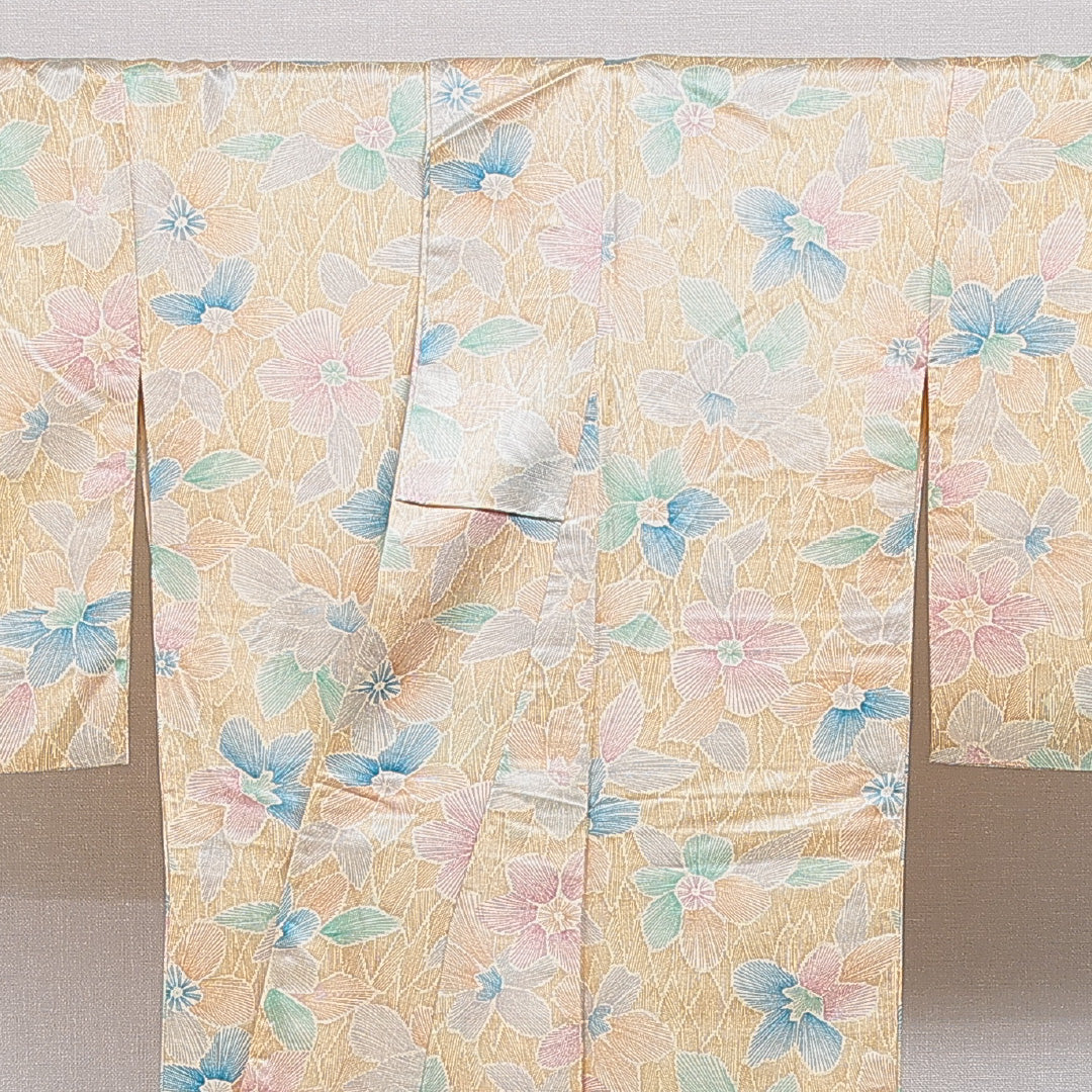 小紋 洗える着物 袷 身丈155cm 裄丈63cm ポリエステル Cランク Mサイズ 広衿 インフォーマル 花柄 朱系 1215-16116