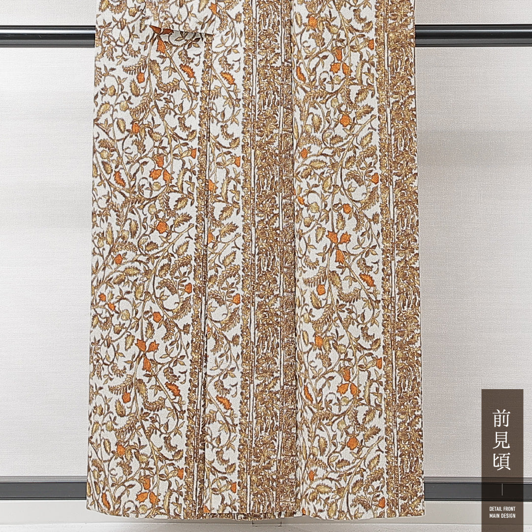 紬 単衣 身丈155cm 裄丈64cm 正絹 Sランク カジュアル 広衿 Mサイズ 植物柄 多色系 RP 1223-15225