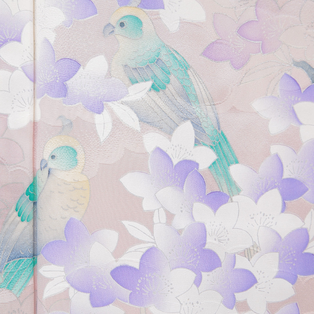 振袖 袷 身丈171cm 裄丈66cm フォーマル Cランク 2XLサイズ 正絹 広衿 鳥 桔梗 1213-F0685