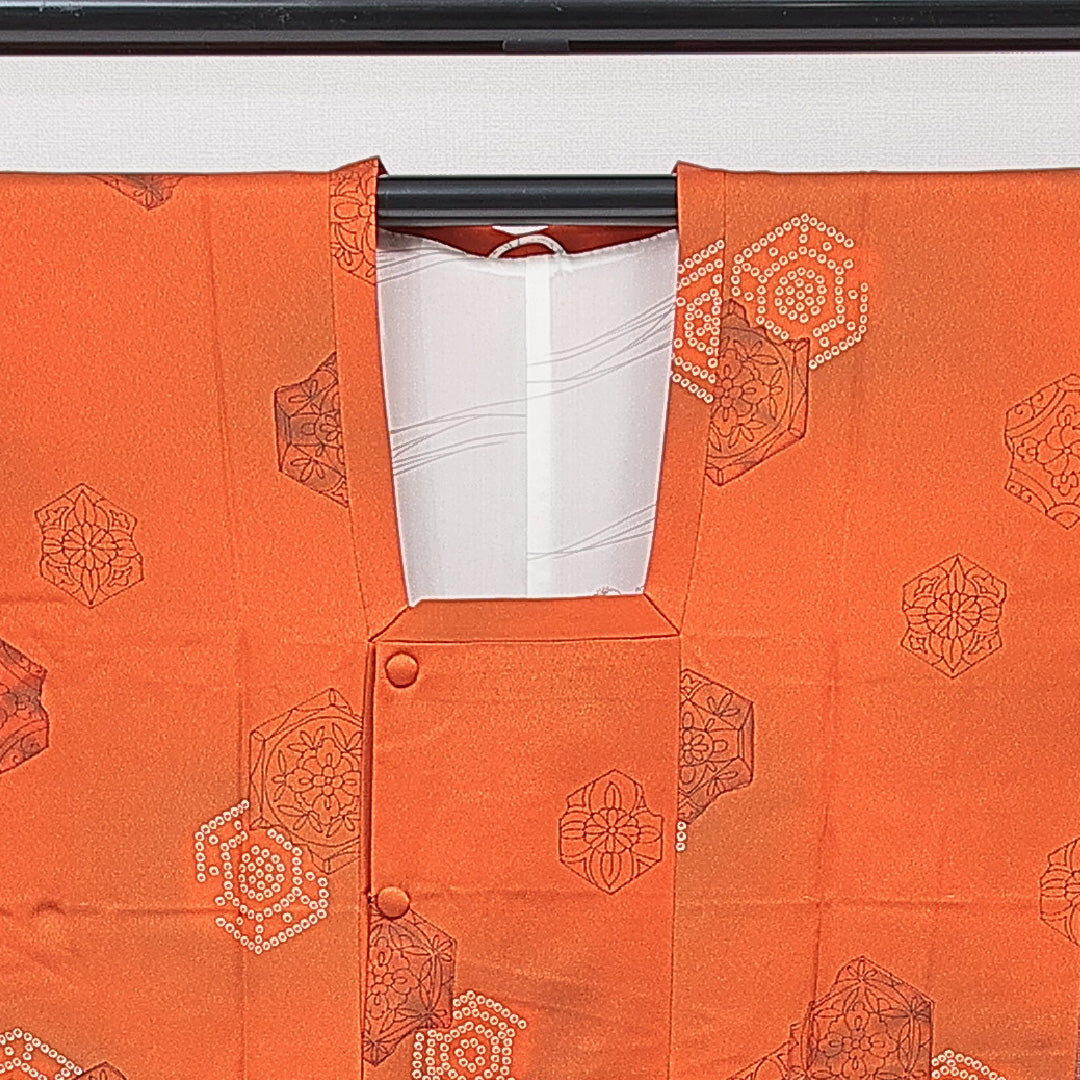 道行コート 袷 身丈82cm 裄丈65cm 正絹 Sランク Mサイズ フォーマル 創作柄 朱系 1263-15131