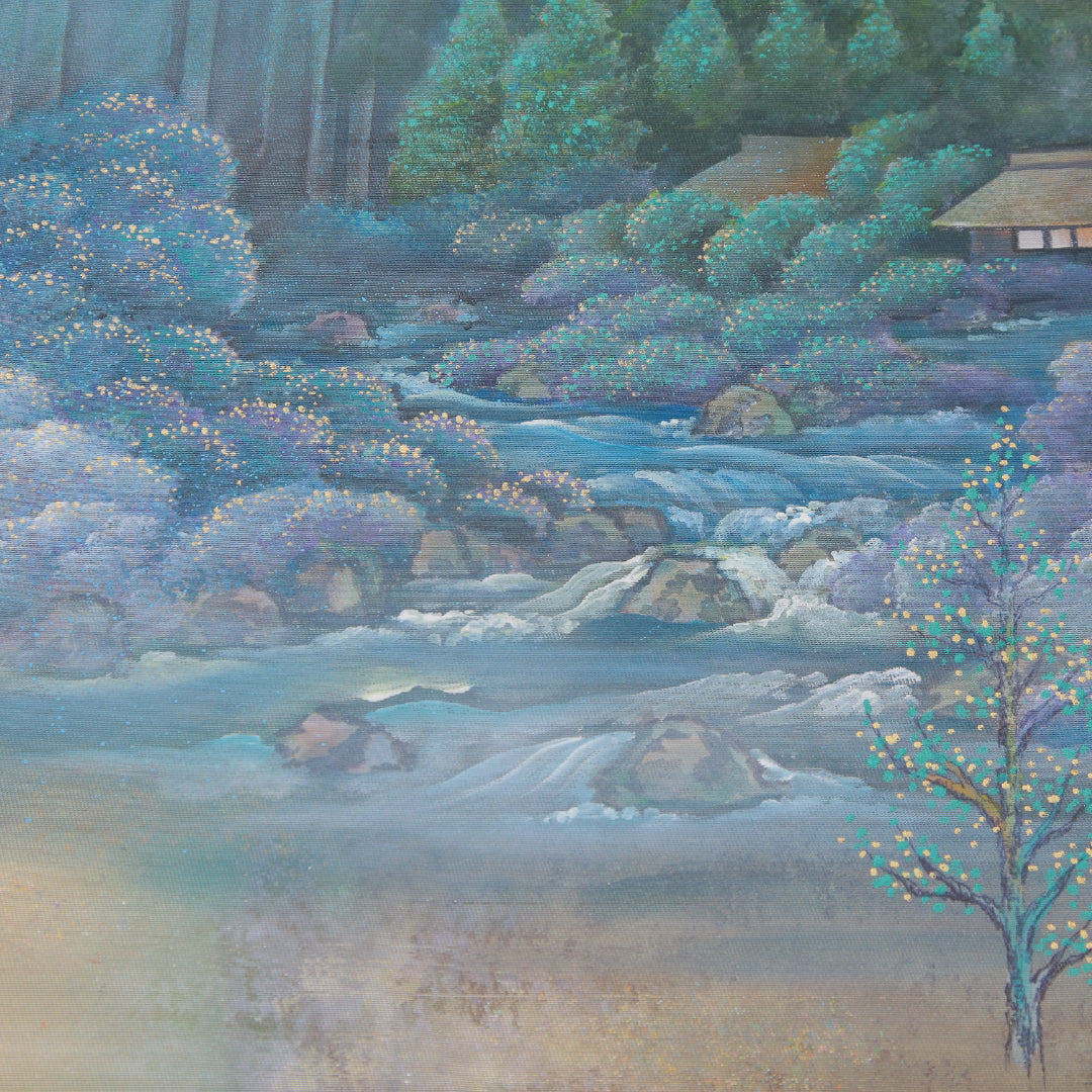 袋帯 帯丈432cm 大原の里 セミフォーマル ポイント柄 Sランク 正絹 風景柄 作家物 落款 金系 1223-02328