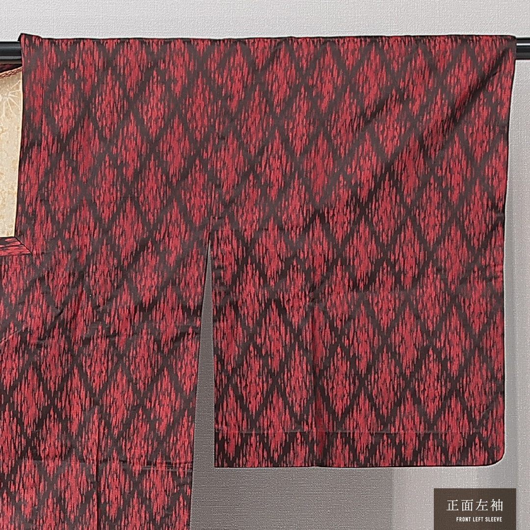 道行コート 袷 身丈120cm 裄丈63cm 正絹 Aランク Sサイズ 菱 赤系 HP 1237-15275