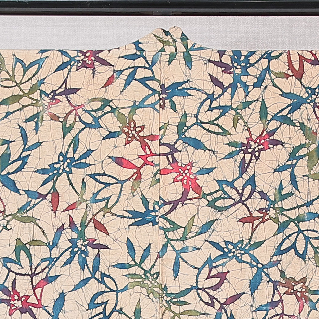 羽織 袷 身丈72cm 裄丈65cm 正絹 Aランク Mサイズ カジュアル 紐あり 植物柄 クリーム系 1217-15121