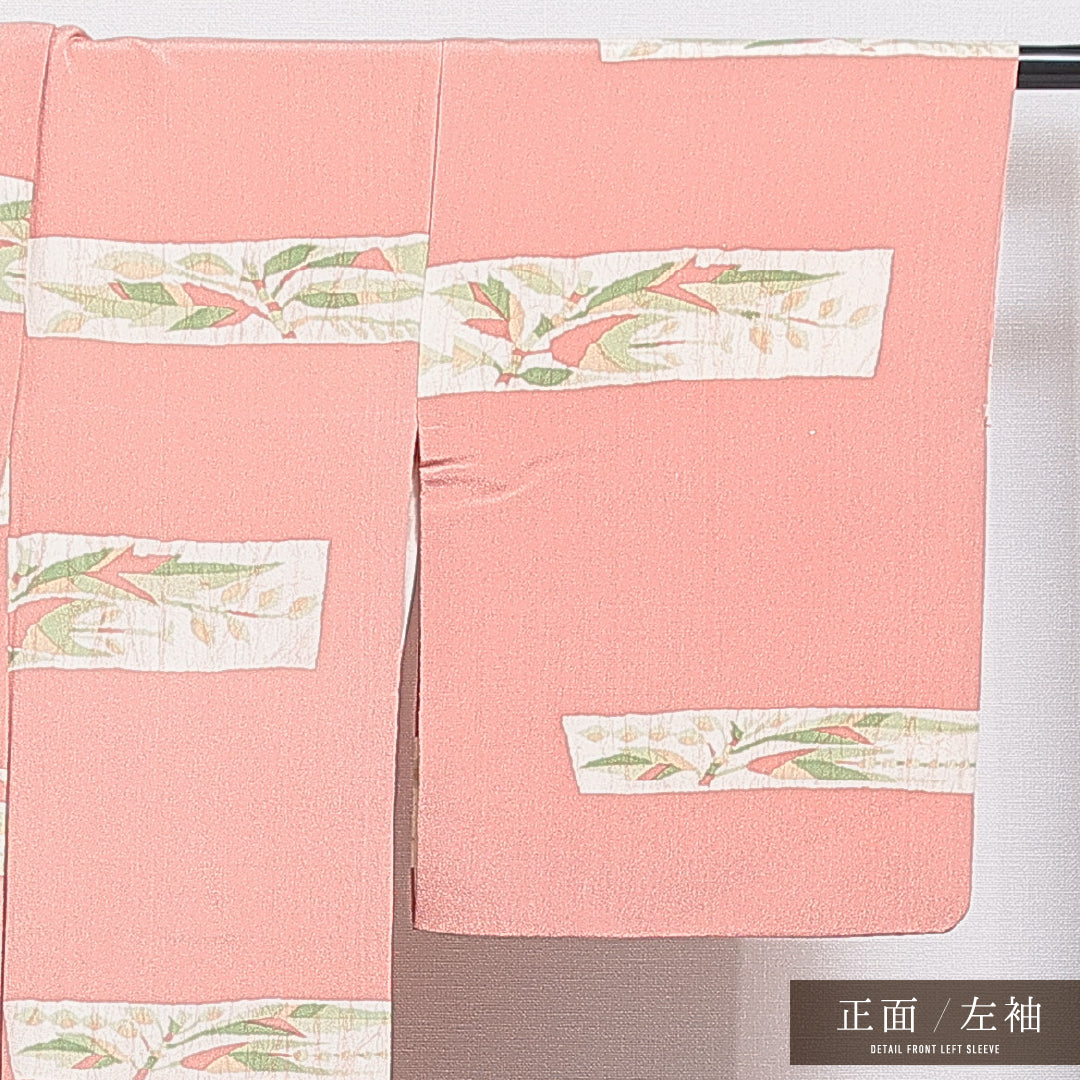 小紋 袷 身丈158cm 裄丈64cm 正絹 Sランク インフォーマル バチ衿 Mサイズ 植物柄 ピンク系 RP 1221-15948
