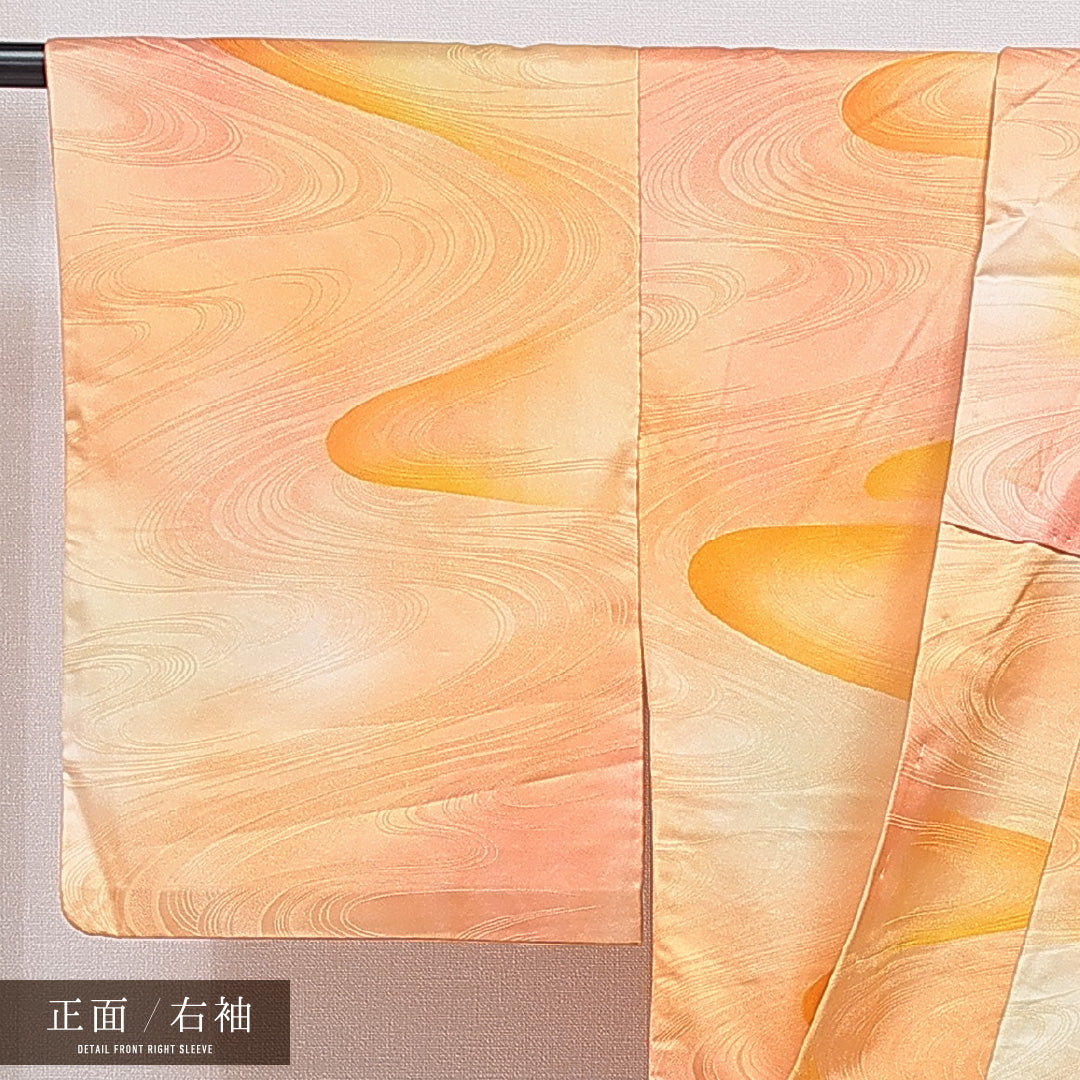 洗える着物 小紋 袷 身丈150cm 裄丈62cm ポリエステル Aランク インフォーマル 広衿 Sサイズ 流水 朱系 RP 1221-15963
