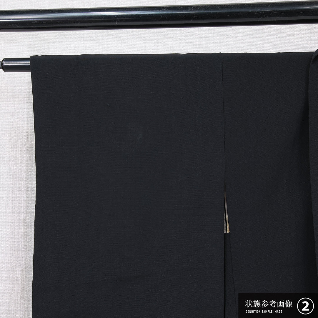 黒羽織 袷 身丈75cm 裄丈63cm 正絹 Bランク 一つ紋 (五三桐) セミフォーマル Sサイズ ぼかし染 亀甲 吉祥文様 黒系 RP 1233-15301