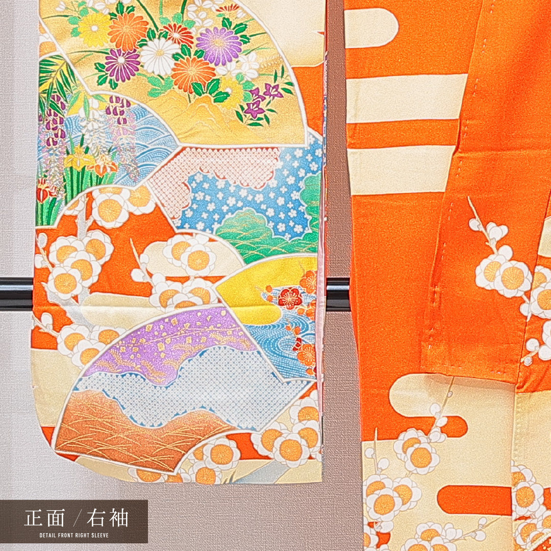 振袖 袷 身丈164cm 裄丈61cm フォーマル Cランク Lサイズ 正絹 広衿 鶴 菊 松 刺繍 金駒刺繍 1213-F0689