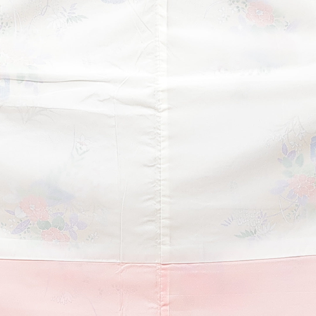 小紋 洗える着物 袷 身丈158cm 裄丈63cm ポリエステル Sランク Mサイズ 広衿 インフォーマル 椿 黄系 1215-15809