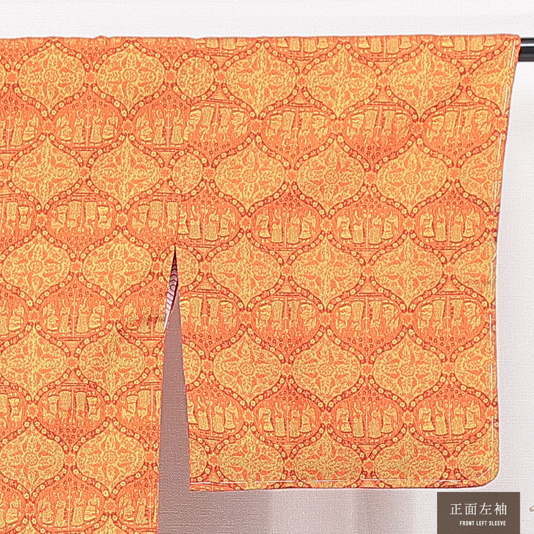 道行コート 袷 身丈88cm 裄丈32cm 正絹 Sランク Sサイズ フォーマル ポケットあり 創作柄 緑系 朱系 1263-15127