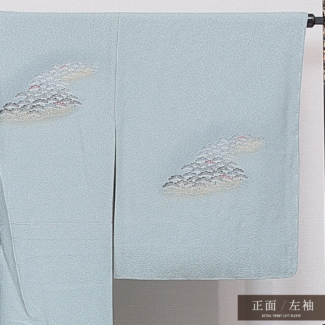 訪問着 袷 身丈164cm 裄丈66cm 正絹 Sランク Lサイズ 広衿 セミフォーマル 笠松 金彩 水色系 1212-16661