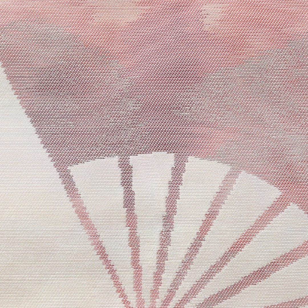 九寸名古屋帯 帯丈355cm セミフォーマル 名古屋仕立て ポイント柄 Bランク 正絹 引箔 扇 クリーム系 1224-03906