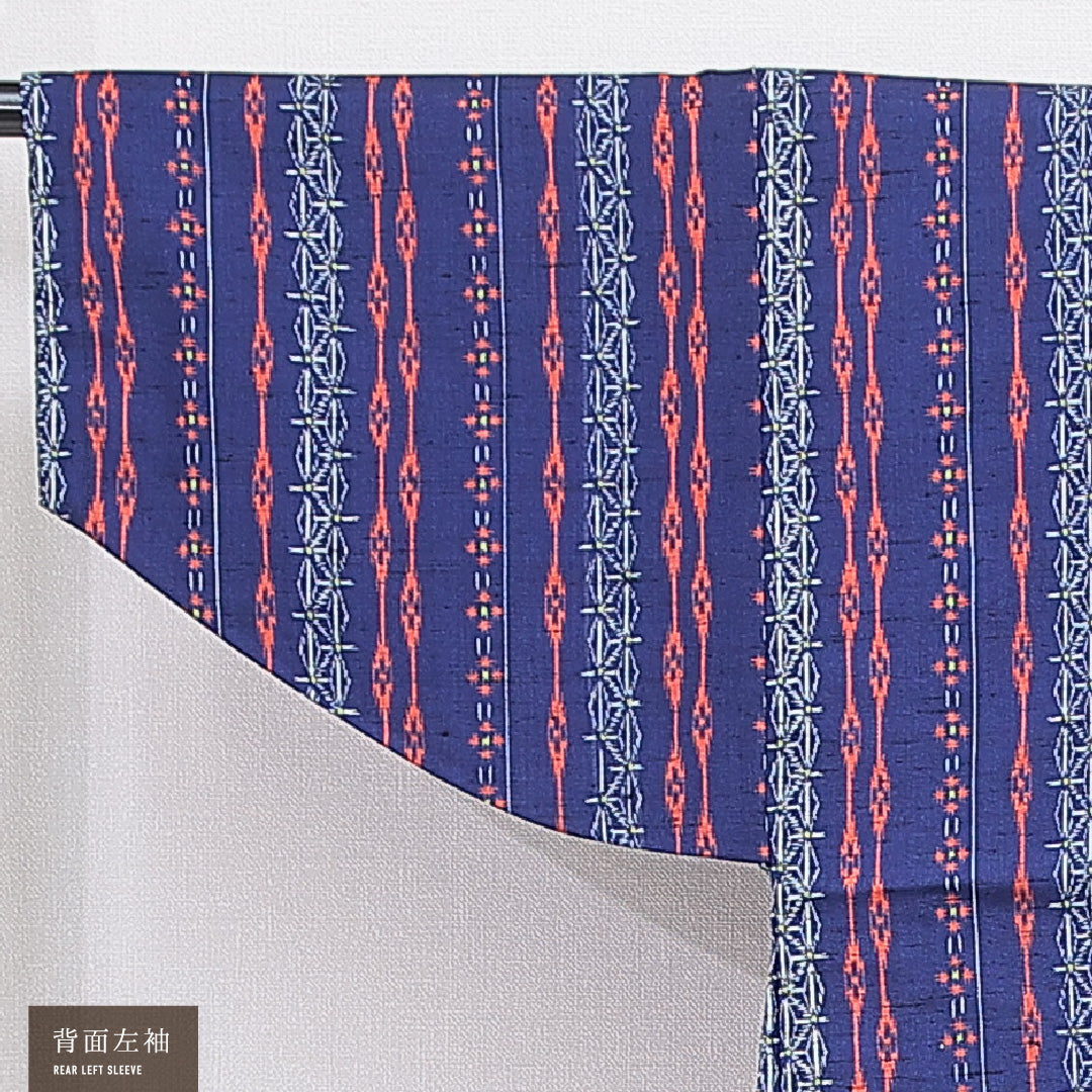 ウールの道中着(紬) 洗える着物 単衣 身丈75cm 裄丈65cm ウール Sランク Mサイズ カジュアル 創作柄 青系 1264-16815