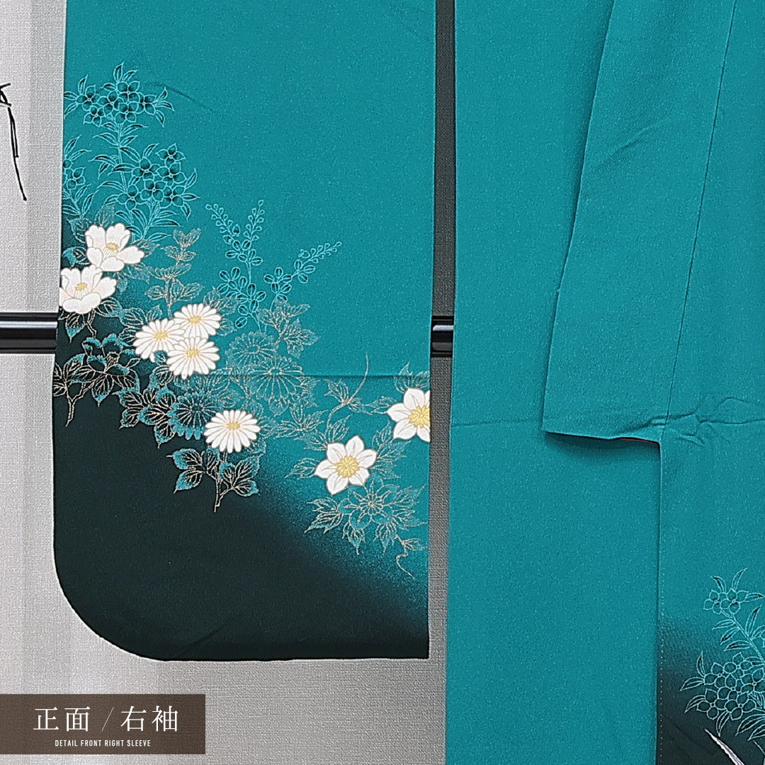 振袖 袷 身丈169cm 裄丈65cm フォーマル Aランク XLサイズ ポリエステル 洗える着物 広衿 蝶 菊 1213-F0717