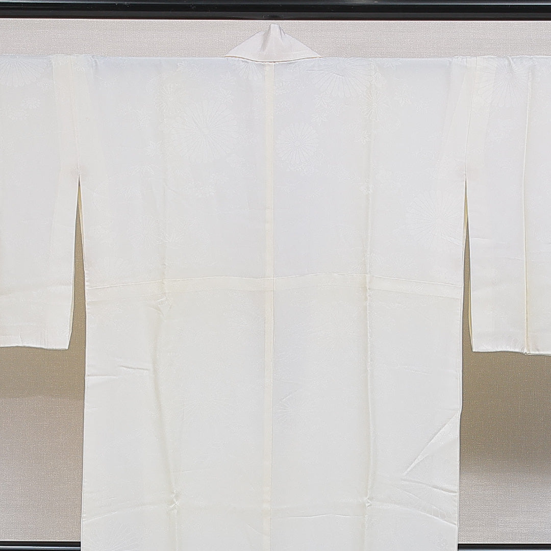 長襦袢 無双袖 身丈137cm 裄丈63cm 正絹 Aランク 2XLサイズ 菊 クリーム系 RP 1239-16467