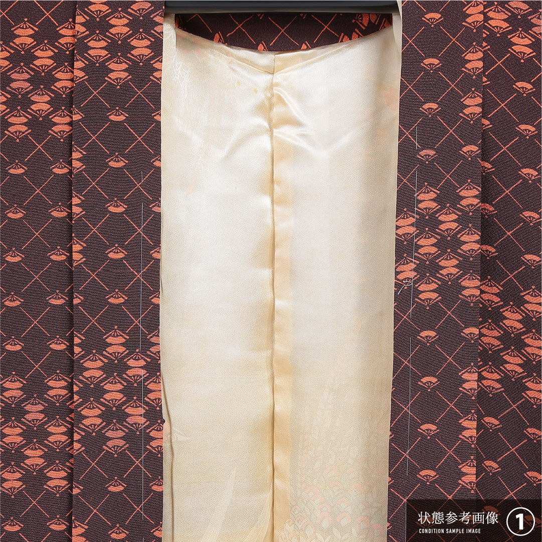 羽織 袷 身丈78cm 裄丈63cm 正絹 Bランク カジュアル Sサイズ 扇 茶系 HP 1232-16190