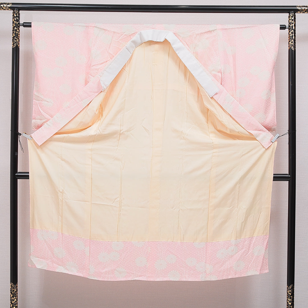 長襦袢 無双袖 身丈140cm 裄丈62cm 正絹 Aランク 3XLサイズ 菊 ピンク系 RP 1239-16692