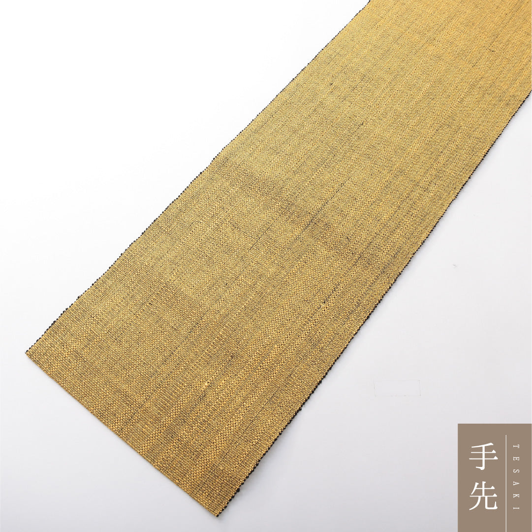 八寸名古屋帯(紬) 帯丈480cm カジュアル 開き仕立て 全通 Sランク 正絹 無地 黄系 1224-03735