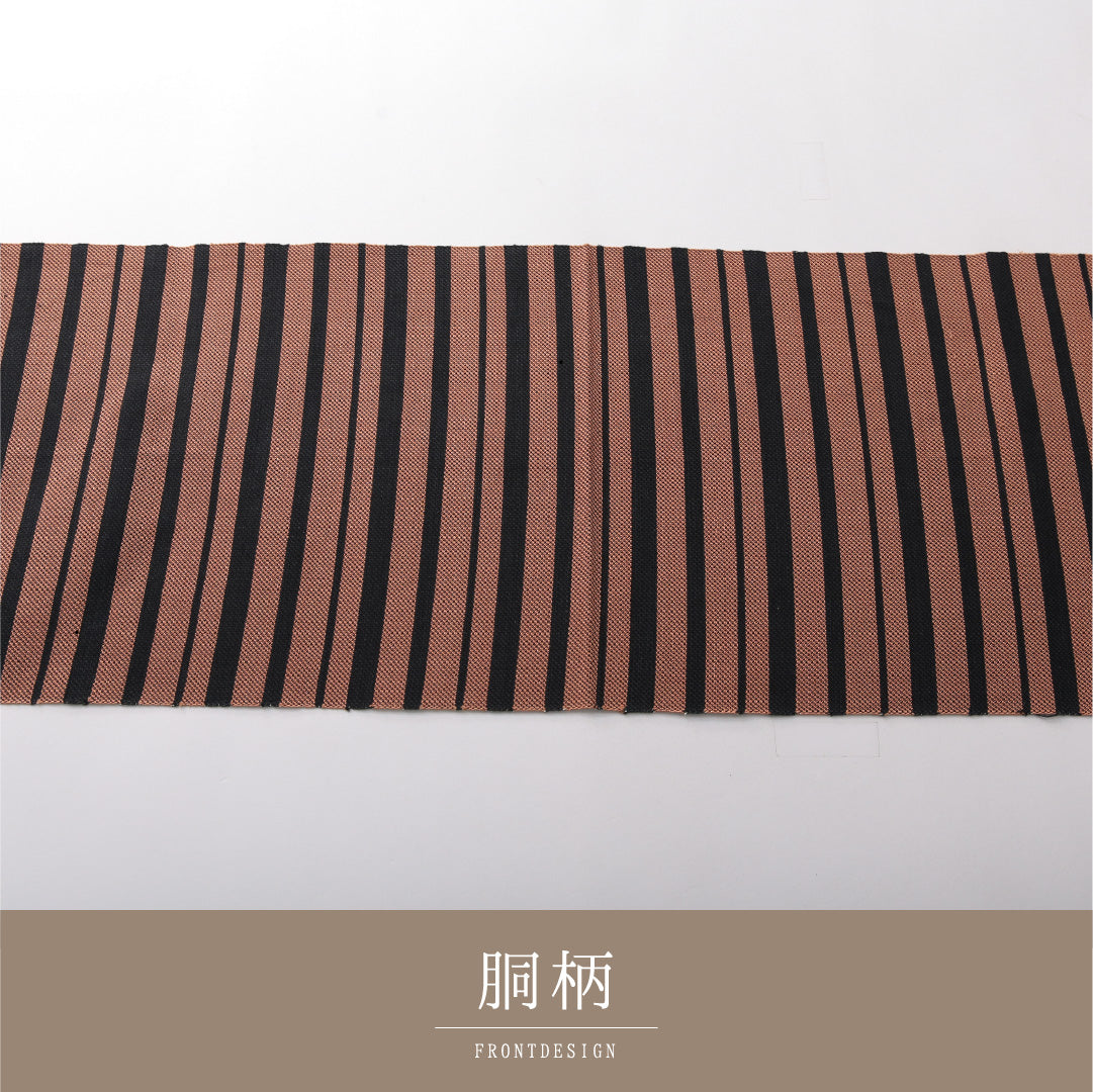 八寸名古屋帯 帯丈340cm カジュアル 開き仕立て 全通 未仕立て Sランク 正絹 博多織 縞 朱系 1224-03821