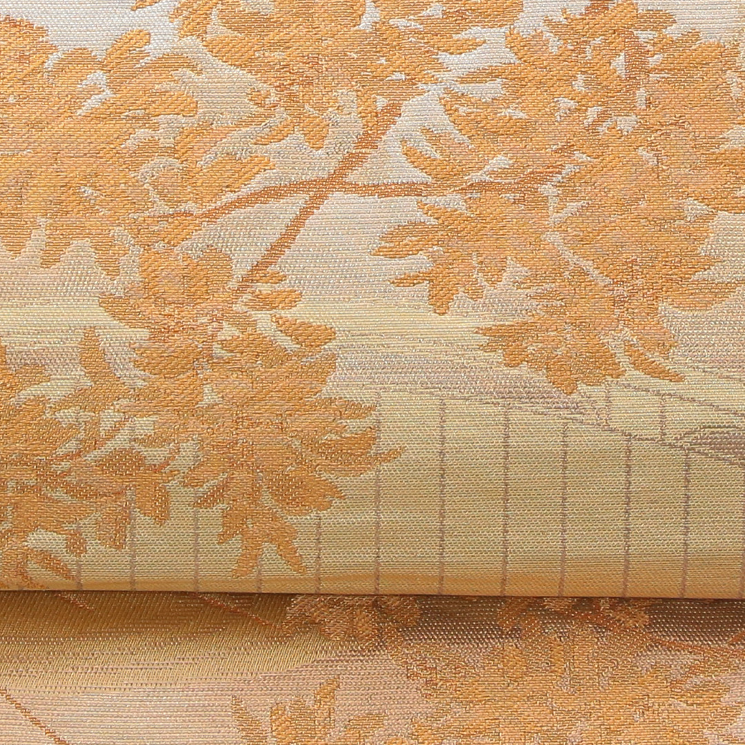 袋帯 帯丈428cm 正絹 六通 セミフォーマル 龍田川 金系 クリーム系 1243-02311