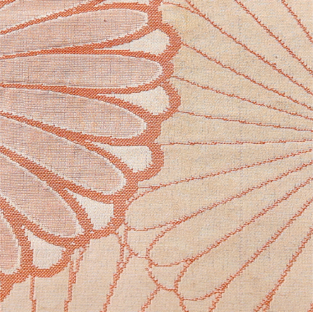 アンティーク 九寸名古屋帯 帯丈244cm 松葉仕立て 全通 Cランク 正絹 菊 クリーム系 1224-03815