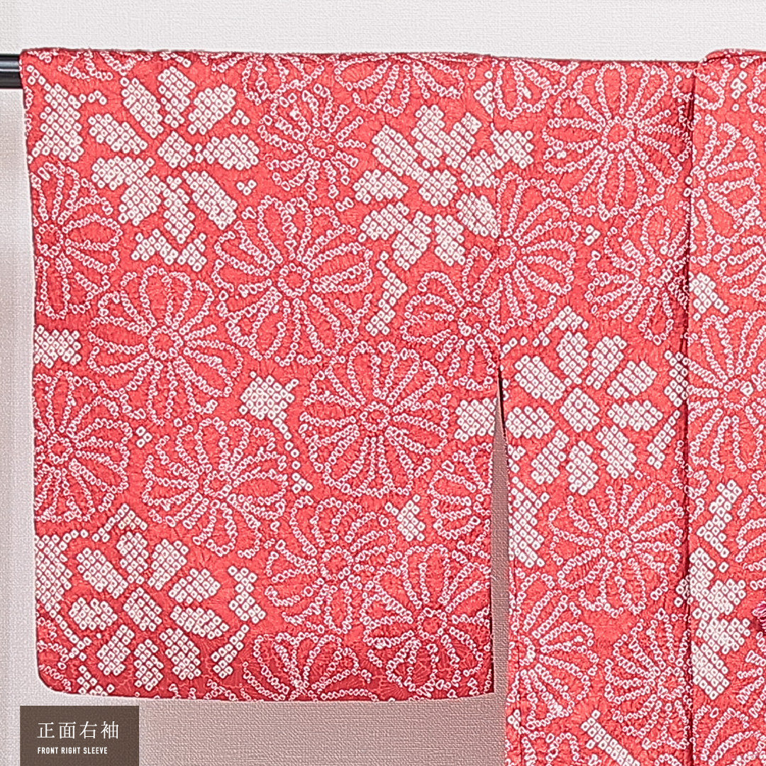 羽織 袷 身丈77cm 裄丈65cm 正絹 Aランク カジュアル Mサイズ 紐あり 菊 赤系 HP 1232-16454