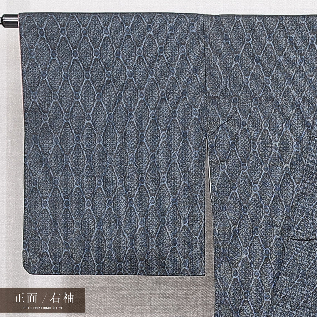 紬 袷 身丈151cm 裄丈65cm 正絹 Cランク カジュアル 広衿 Sサイズ 蜀江 紺系 HP 1223-15095