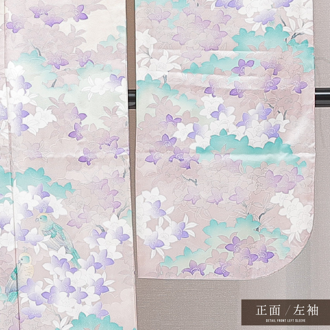 振袖 袷 身丈171cm 裄丈66cm フォーマル Cランク 2XLサイズ 正絹 広衿 鳥 桔梗 1213-F0685