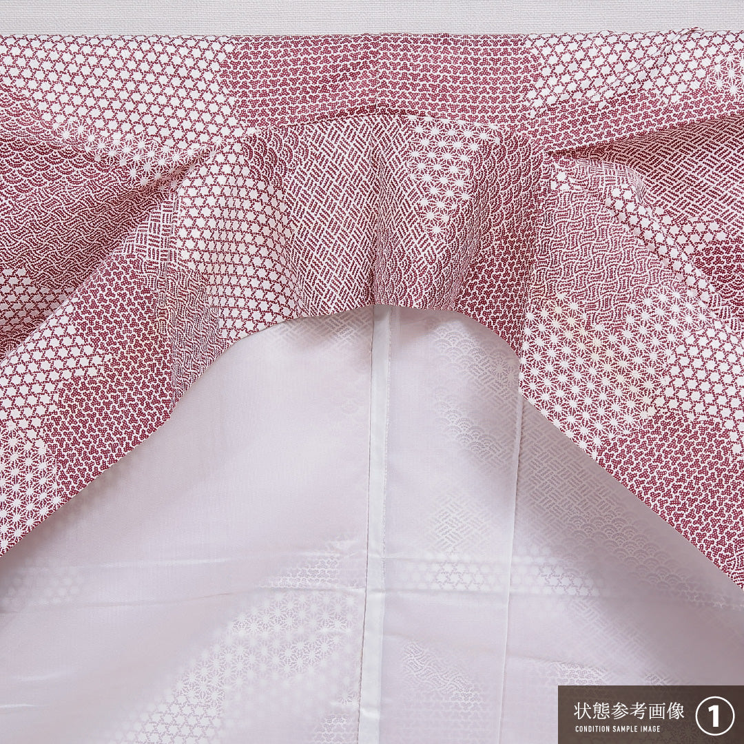 洗える着物 小紋 袷 身丈160cm 裄丈65cm ポリエステル Sランク インフォーマル 広衿 Lサイズ 白系 RP 1221-16110