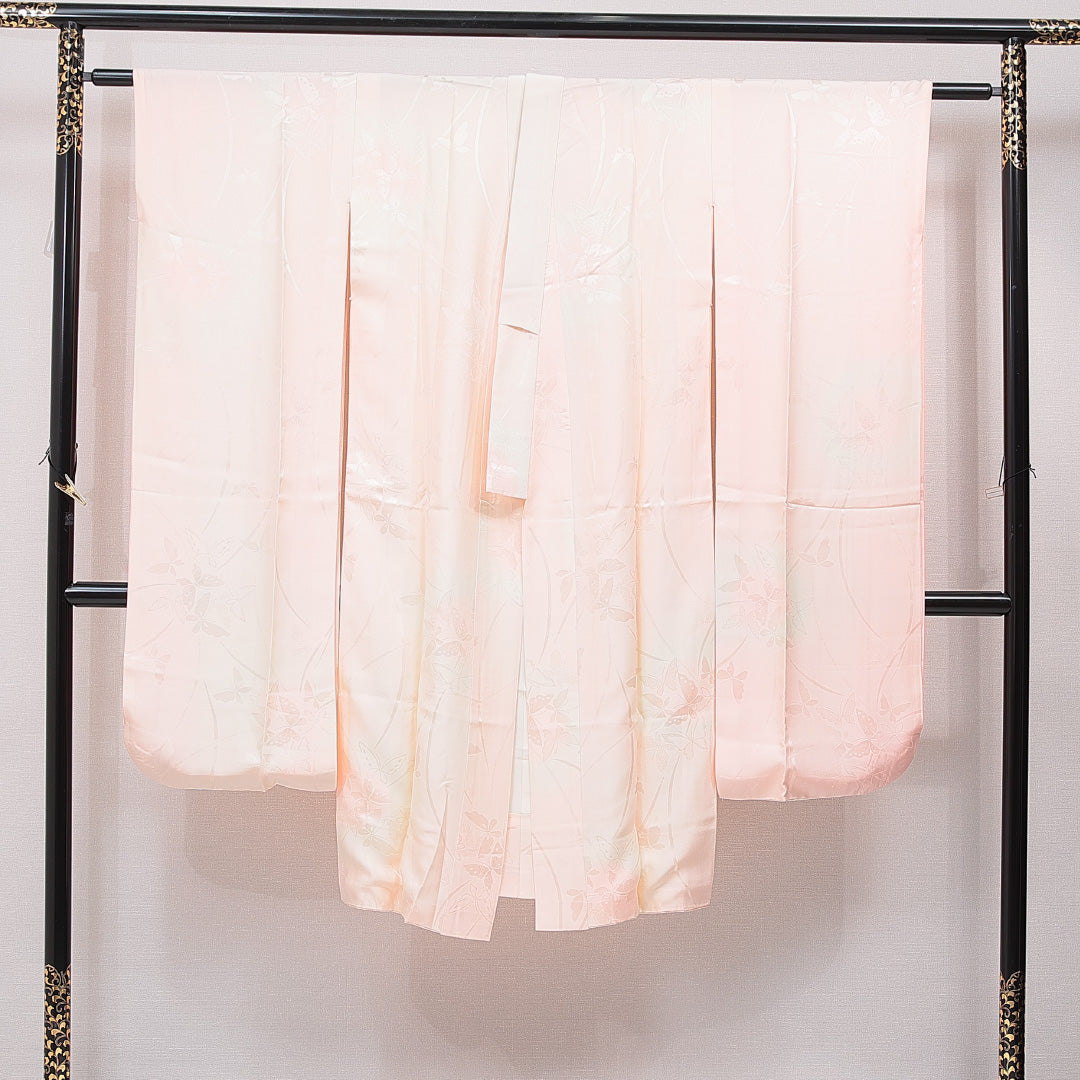 振袖用 長襦袢 無双袖 身丈120cm 裄丈63cm 正絹 Sランク Sサイズ 蝶 ピンク系 RP 1240-15391