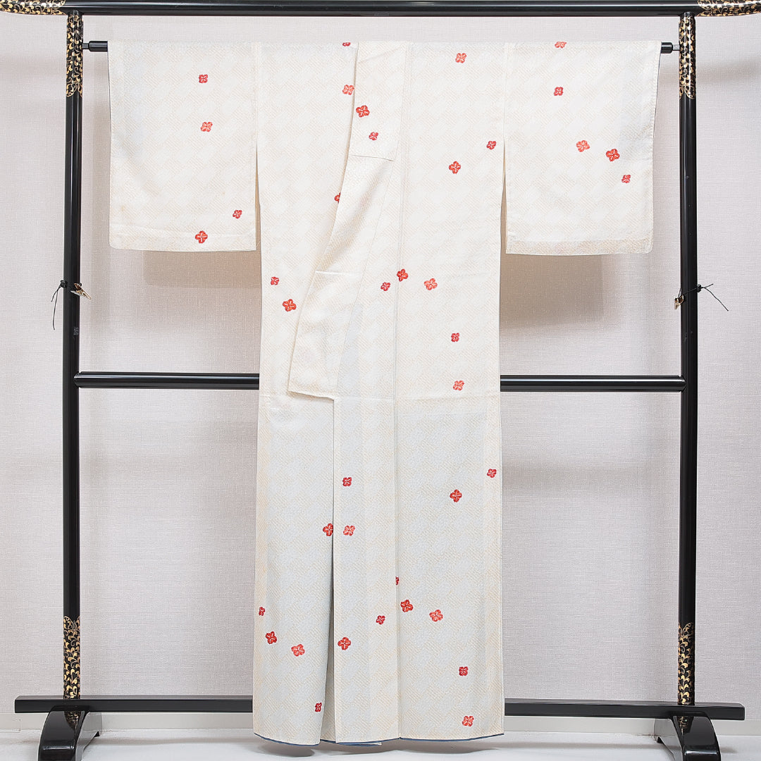 洗える着物 小紋 胴抜き 身丈159cm 裄丈67cm ポリエステル Cランク インフォーマル 広衿 Mサイズ 創作柄 クリーム系 LP 1221-16017