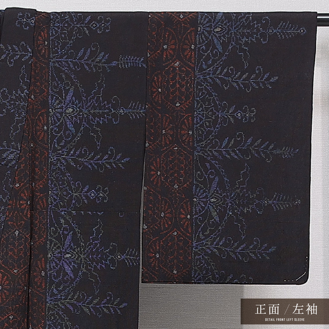 紬 単衣 身丈155cm 裄丈62cm 正絹 Sランク Mサイズ バチ衿 カジュアル 創作柄 茶系 1216-15666