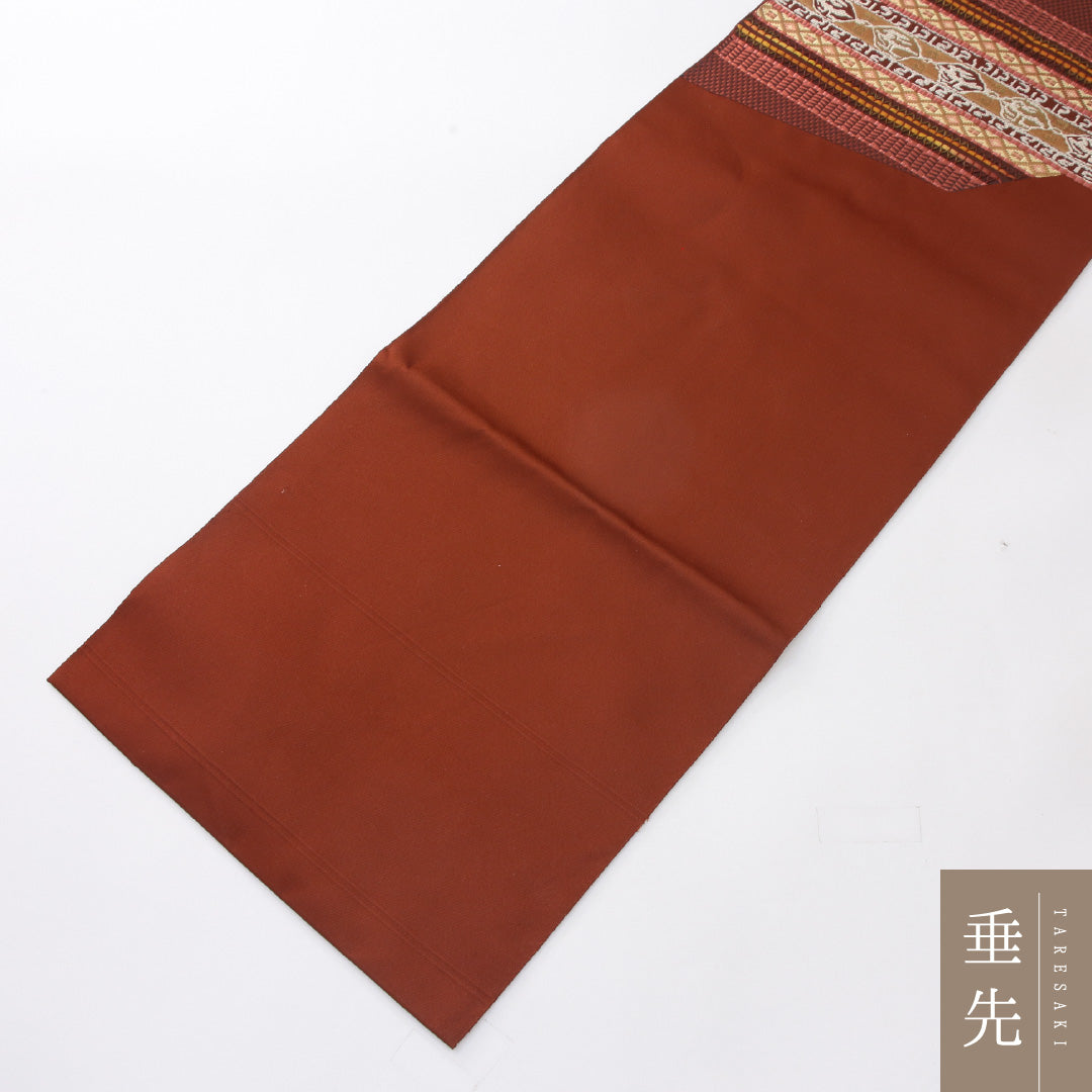 九寸名古屋帯 Aランク 帯丈354cm 正絹 ポイント柄 名古屋仕立て 織り インフォーマル 斜子織 創作柄 朱系 LP 1245-04039