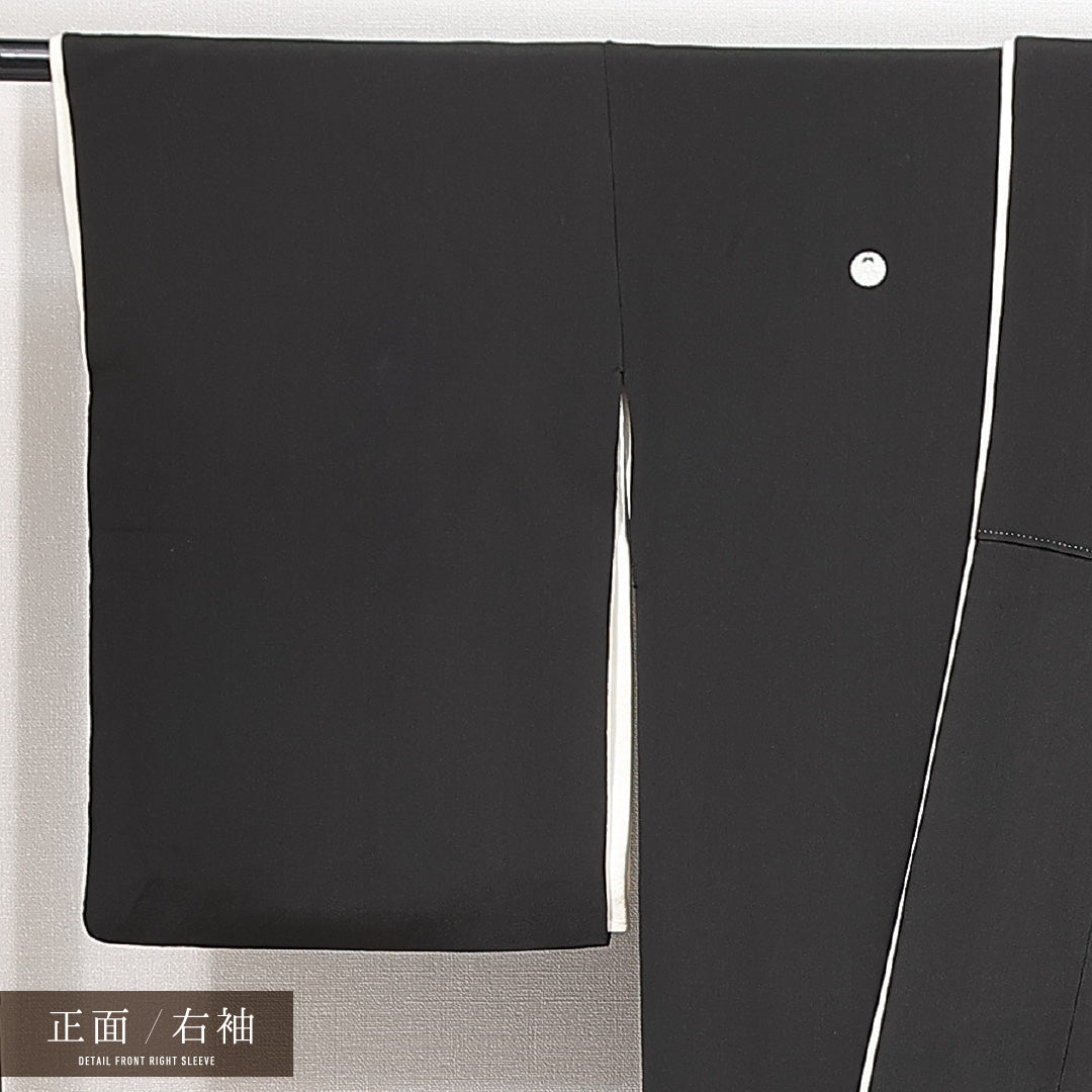 黒留袖 袷 身丈160cm 裄丈61cm 五つ紋 浮線柏 フォーマル Aランク Lサイズ 正絹 比翼仕立て 広衿 鶴 金駒刺繍 1211-F0630