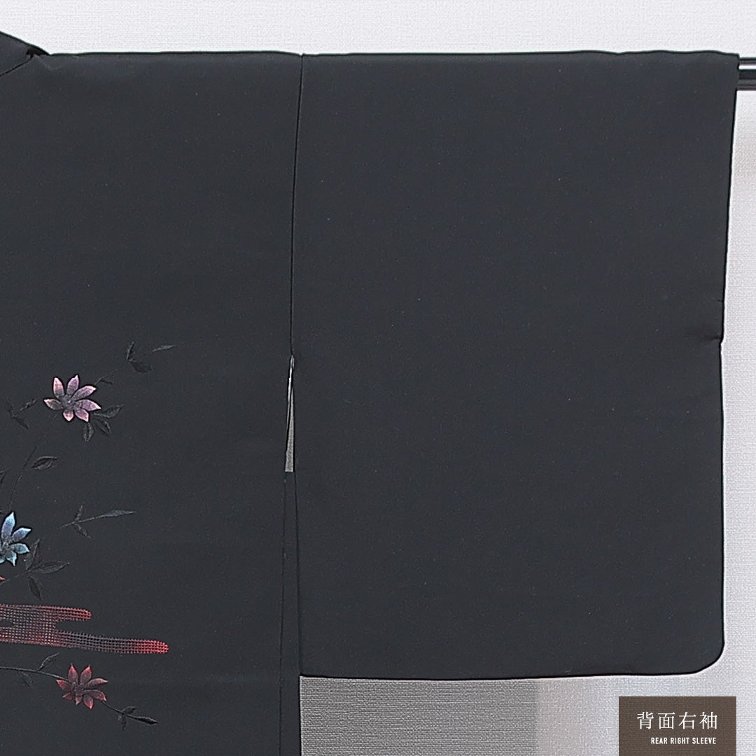 黒羽織 袷 身丈82cm 裄丈63cm 正絹 Sランク インフォーマル Sサイズ 刺繍 花柄 黒系 RP 1233-16825