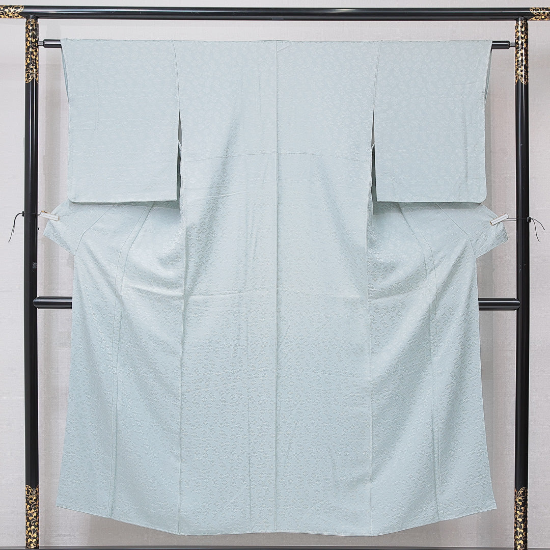 色無地 袷 身丈150cm 裄丈59cm 正絹 Sランク Sサイズ 広衿 インフォーマル 紋意匠 菊 無地 グレー系 水色系 1214-15114