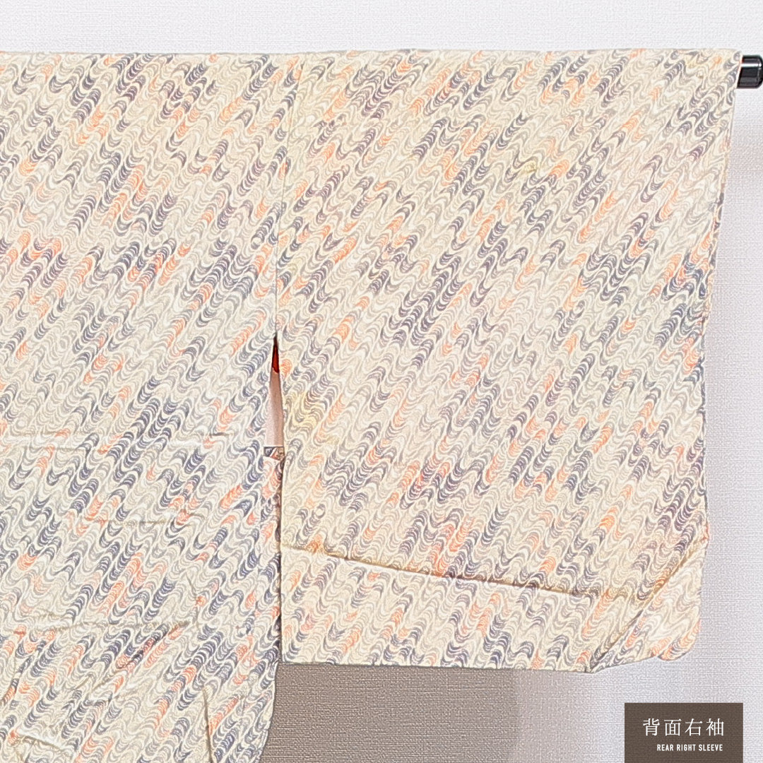 アンティーク 羽織 袷 身丈82cm 裄丈65cm 正絹 Cランク Mサイズ ちりめん 抽象柄 クリーム系 1217-16812