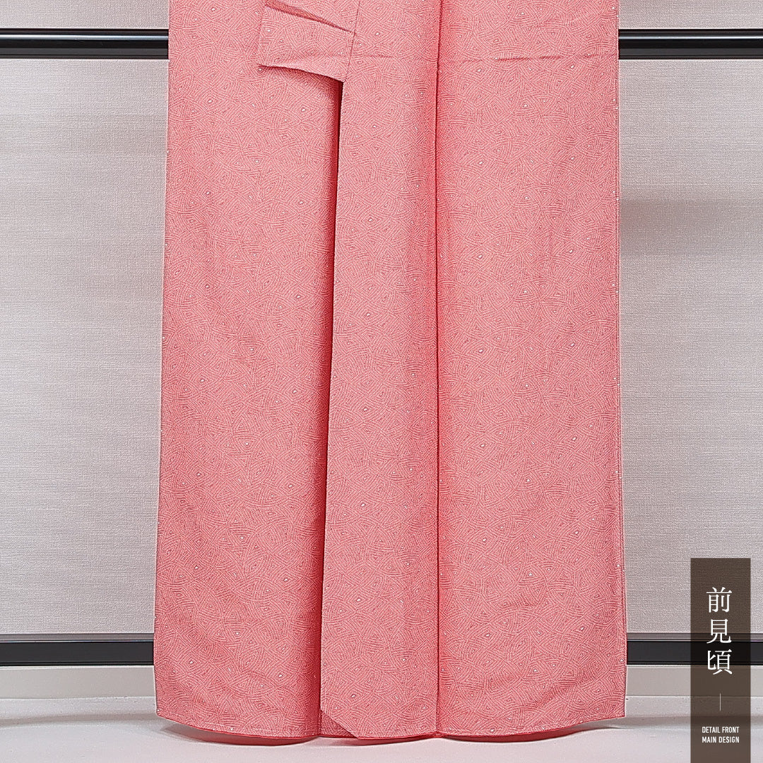 未使用品 江戸小紋 袷 身丈160cm 裄丈66cm 正絹 Nランク インフォーマル 広衿 Lサイズ 創作柄 赤系 RP 1220-15359