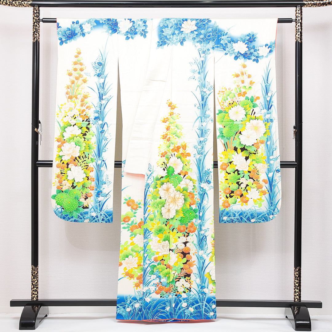 振袖 袷 身丈160cm 裄丈63cm フォーマル Cランク Lサイズ 正絹 広衿 牡丹 1213-F0640