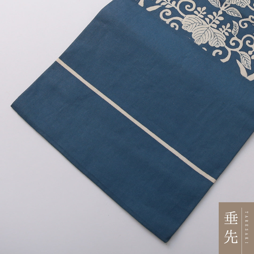 アンティーク 九寸名古屋帯(紬) 帯丈342cm カジュアル 名古屋仕立て 全通 Bランク 正絹 染め帯 桐 白系 青系 1224-03699