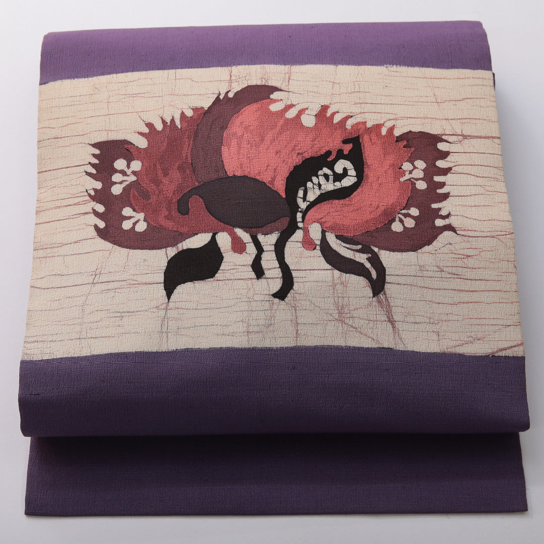 九寸名古屋帯 帯丈362cm カジュアル 名古屋仕立て ポイント柄 Sランク 正絹 染め帯 創作柄 紫系 1224-03508