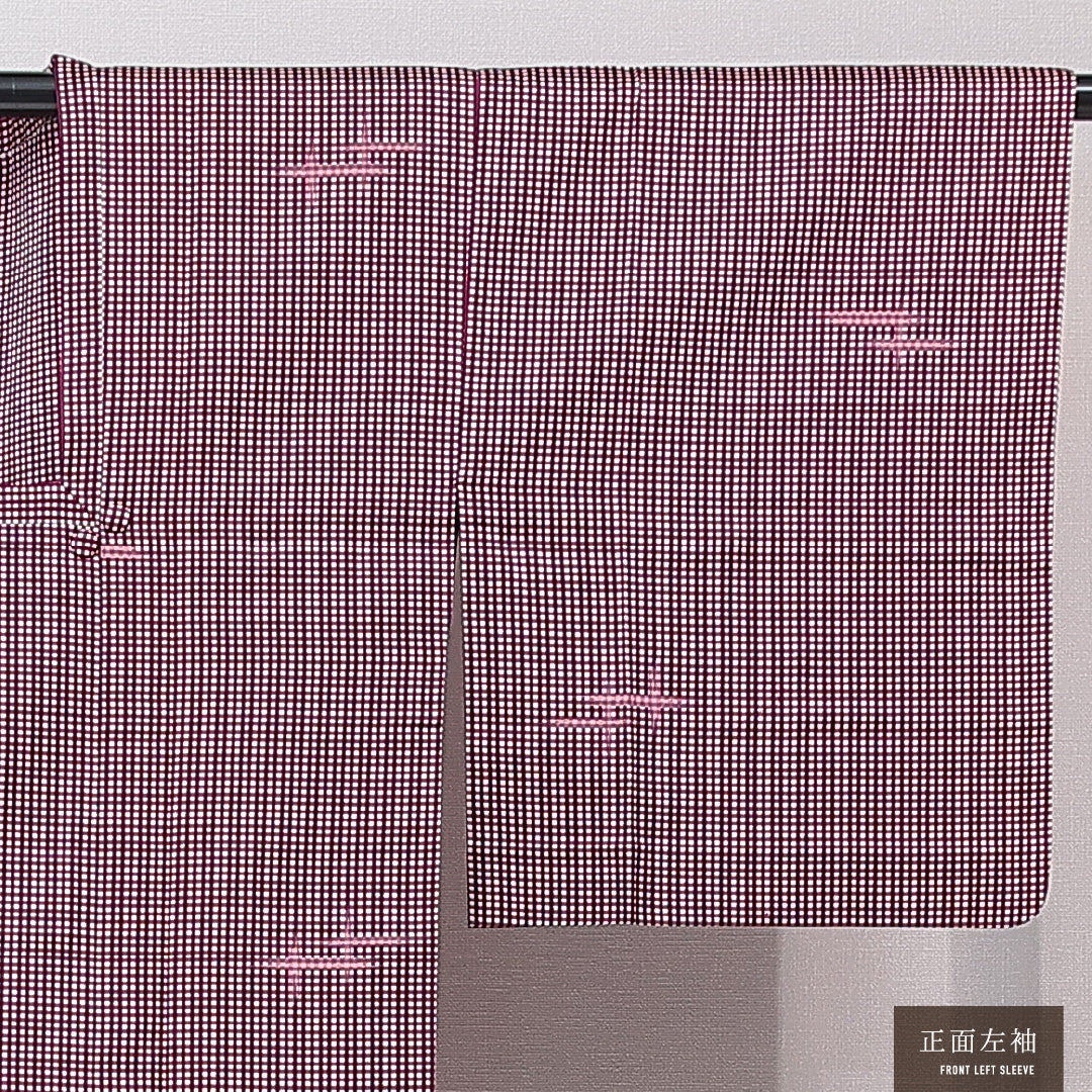 道行コート 単衣 身丈127cm 裄丈63cm 正絹 Sランク セミフォーマル Sサイズ 格子 紫系 RP 1237-16794