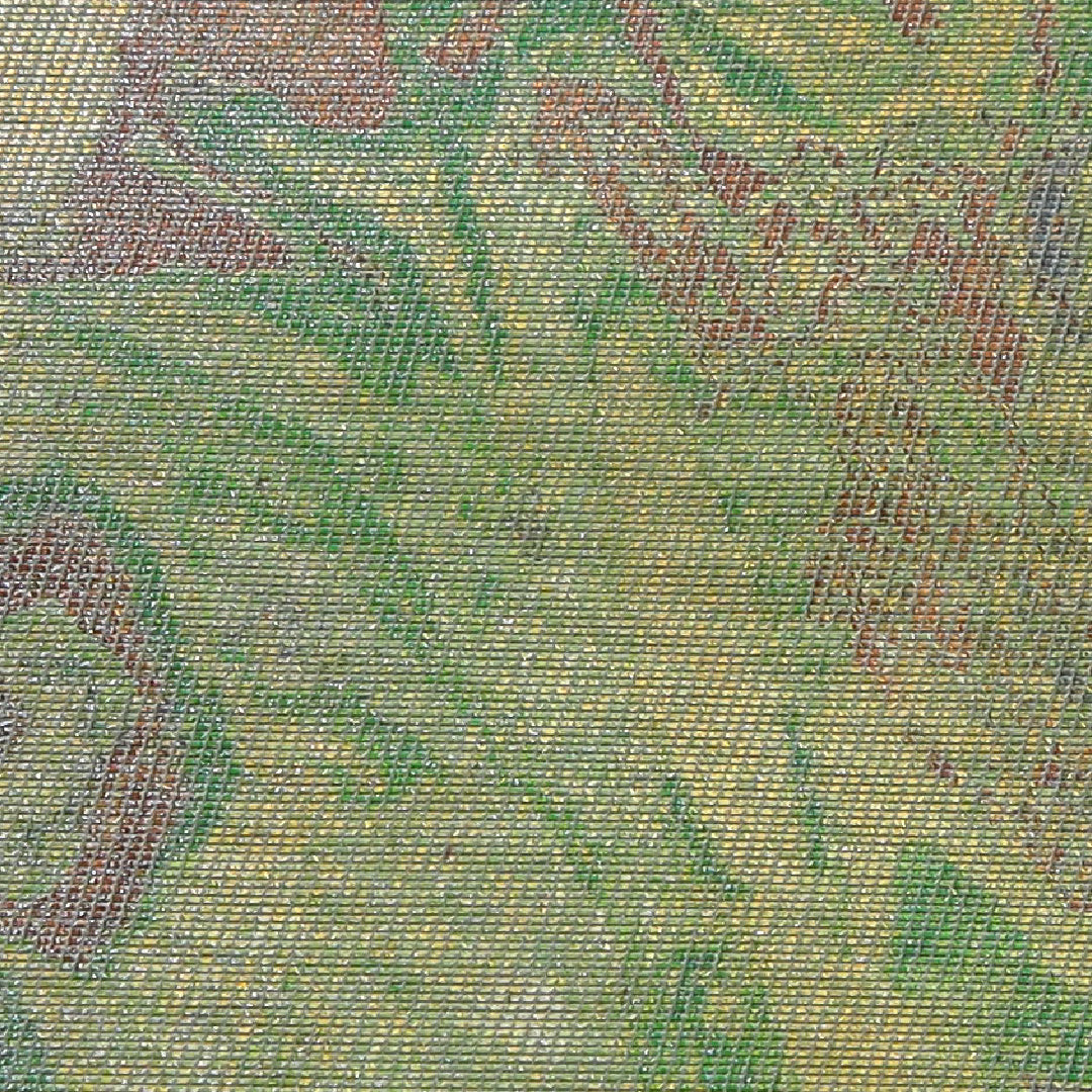 袋帯 帯丈448cm セミフォーマル 六通 帯芯なし Sランク 正絹 引箔 墨流し 緑系 金系 1223-02332