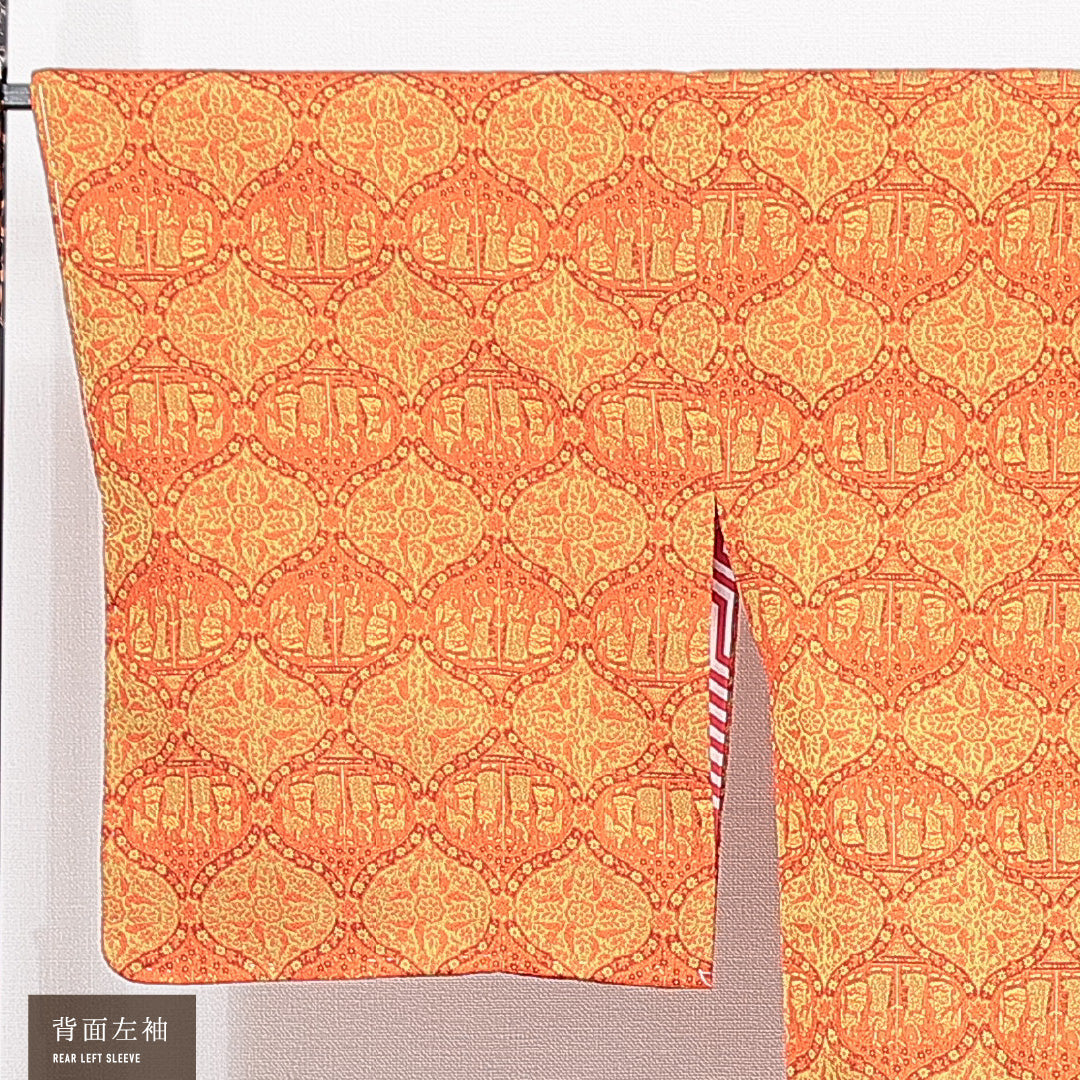 道行コート 袷 身丈88cm 裄丈32cm 正絹 Sランク Sサイズ フォーマル ポケットあり 創作柄 緑系 朱系 1263-15127