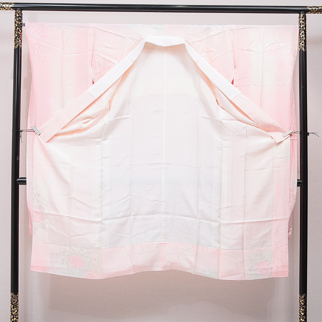 振袖用 長襦袢 袷 身丈131cm 裄丈65cm 正絹 Aランク Lサイズ 牡丹 ピンク系 RP 1240-15407