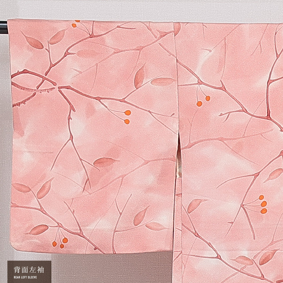 羽織 袷 身丈79cm 裄丈62cm 正絹 Cランク カジュアル Sサイズ 植物柄 ピンク系 HP 1232-15459