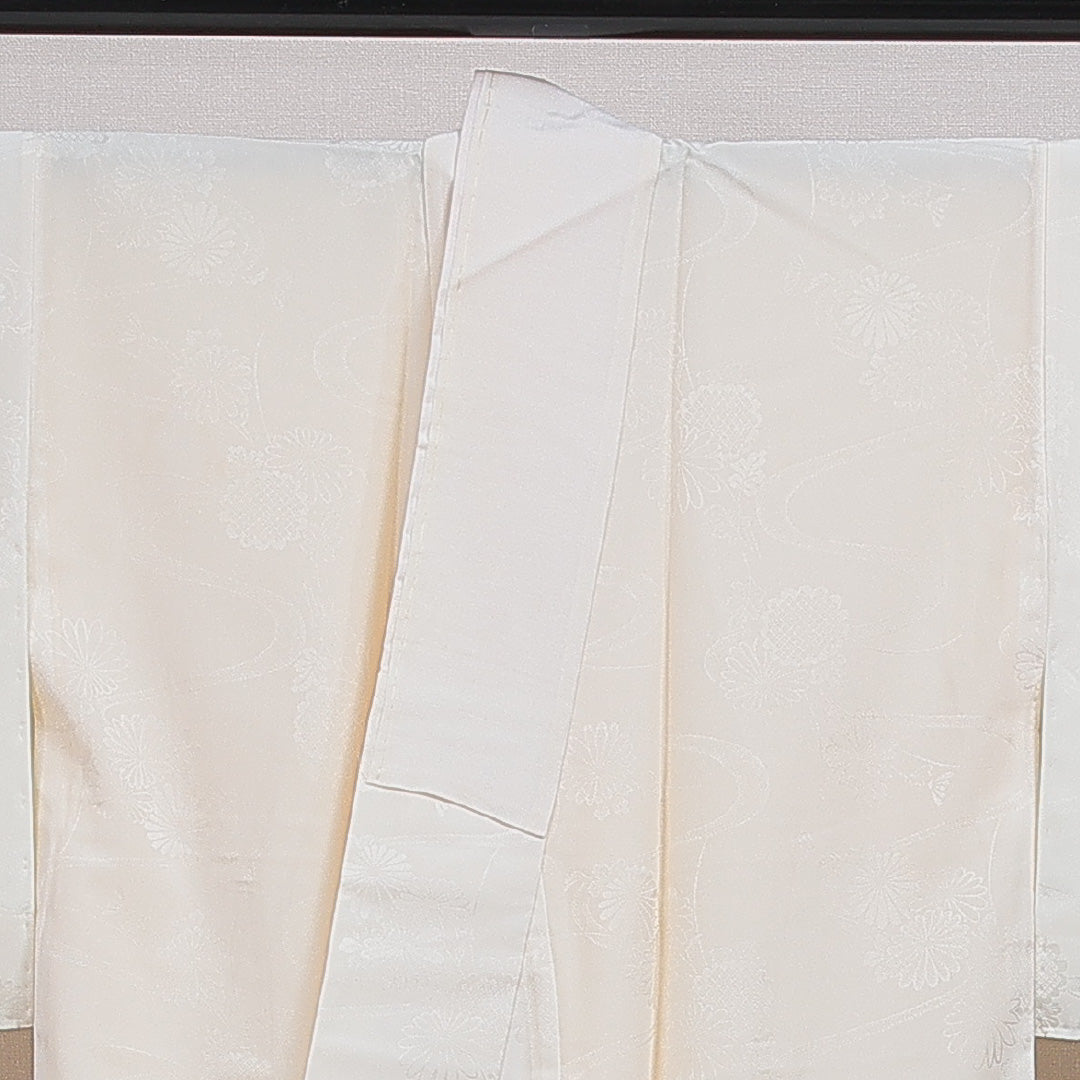 長襦袢 無双袖 身丈128cm 裄丈62cm 正絹 Aランク Lサイズ 菊 ベージュ系 RP 1239-16545