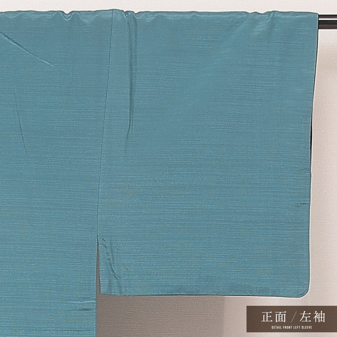 男着物 袷 身丈157cm 裄丈63cm 正絹 Bランク カジュアル 棒衿 2XLサイズ 無地 緑系 RP 1224-16908