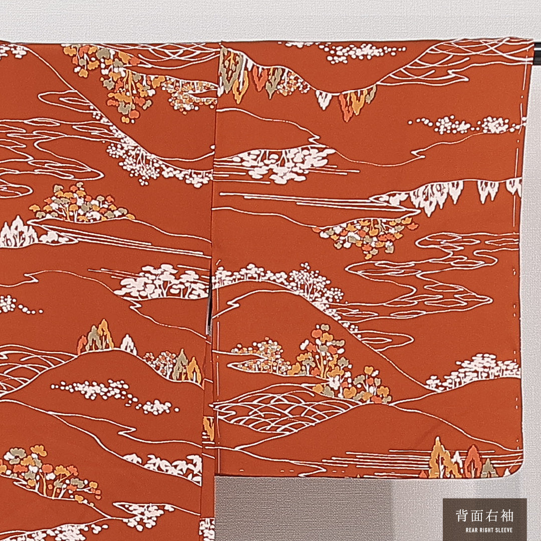 未使用品 羽織 袷 身丈79cm 裄丈63cm 正絹 Nランク カジュアル Sサイズ 紐あり しつけ糸 山 茶系 RP 1232-15318