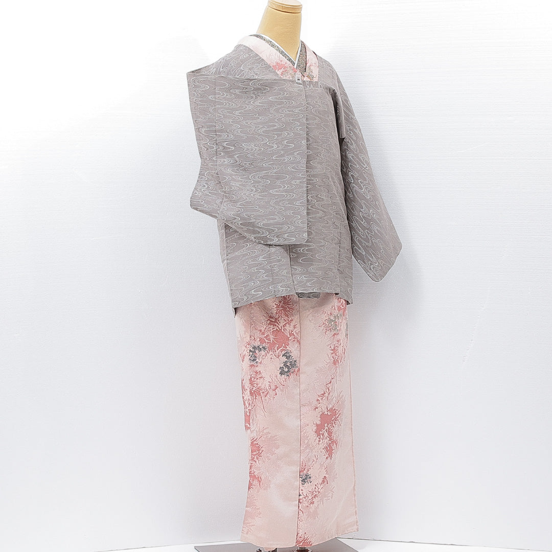 道行コート 袷 身丈77cm 裄丈61cm 正絹 Sランク Sサイズ フォーマル 流水 グレー系 1263-15133