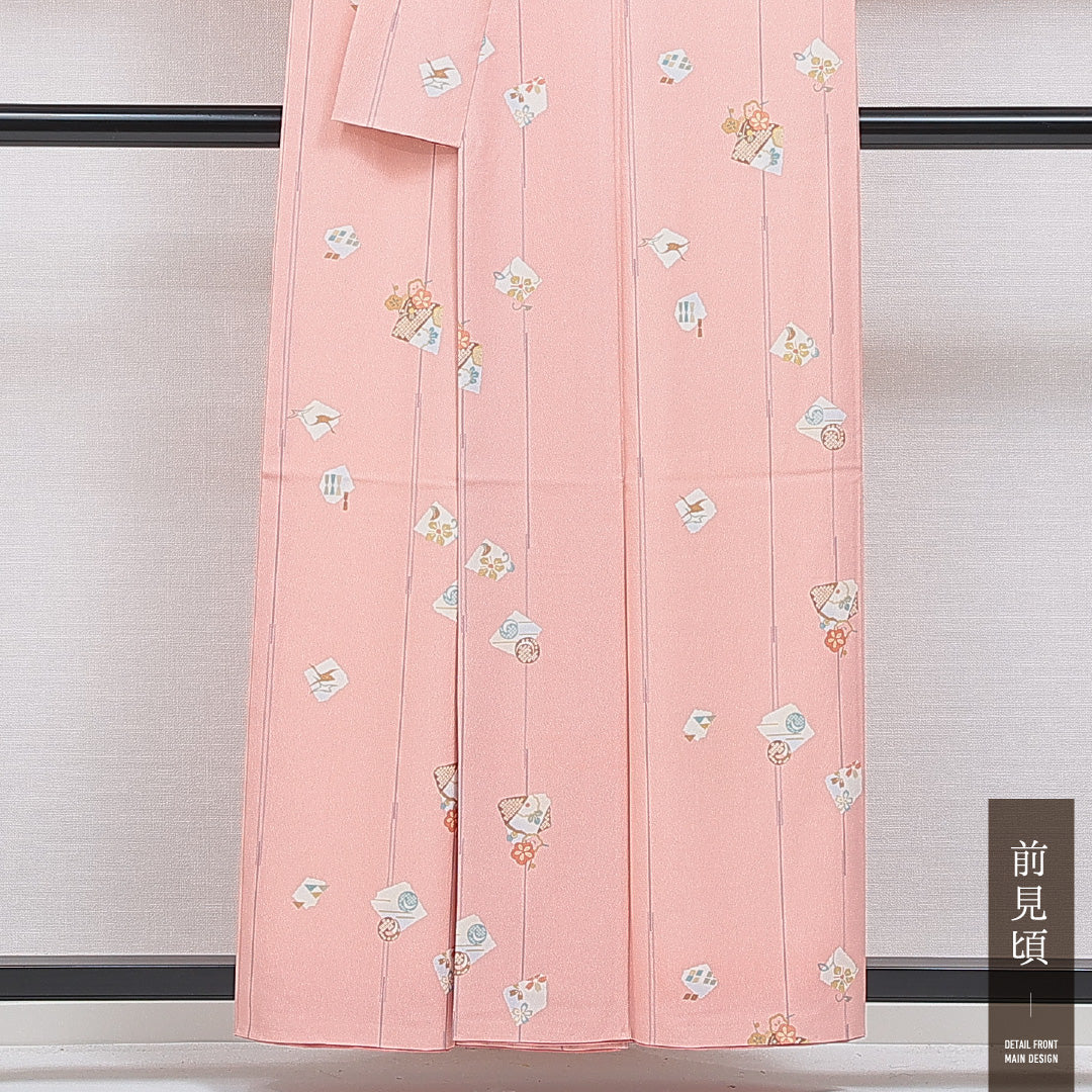洗える着物 小紋 袷 身丈158cm 裄丈62cm ポリエステル Sランク インフォーマル 広衿 Mサイズ 梅 ピンク系 RP 1221-16254